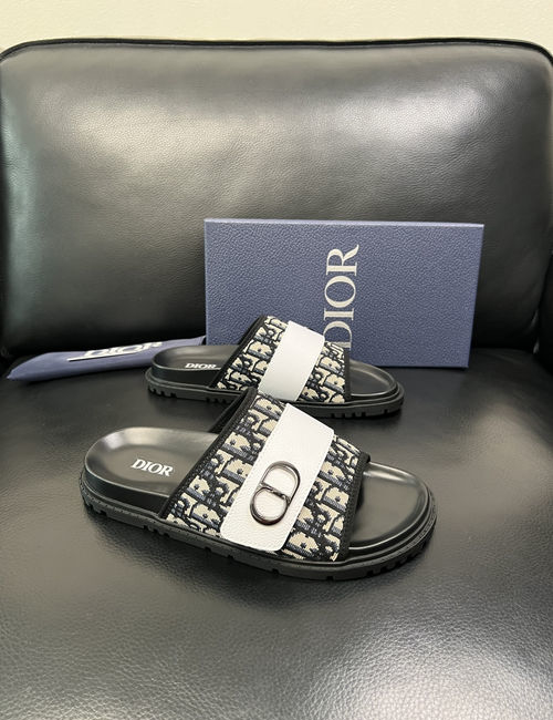 Christian Dior CD Cowhide Fabric Spliced Slippers