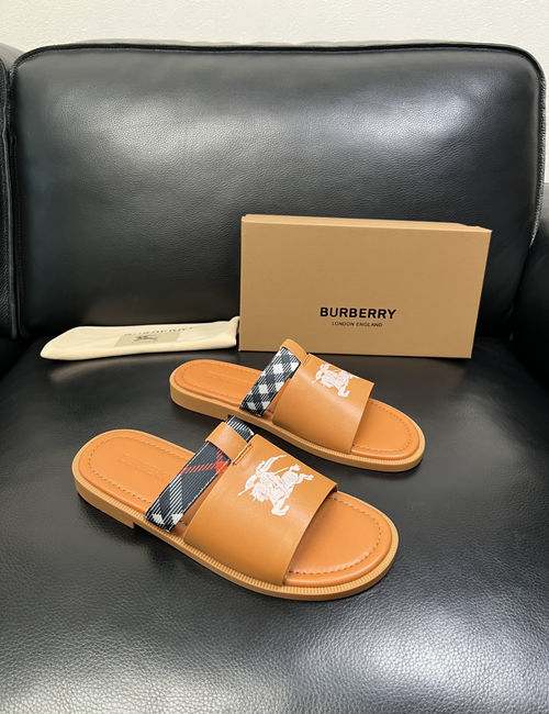 Burberry Stitching Slippers Imported Leather Original Sole