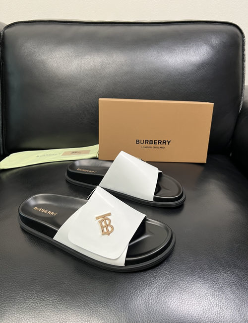 Burberry Stitching Slippers Imported Leather Original Sole