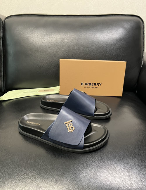 Burberry Stitching Slippers Imported Leather Original Sole