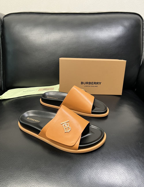 Burberry Stitching Slippers Imported Leather Original Sole