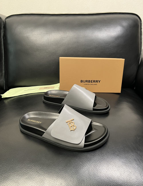 Burberry Stitching Slippers Imported Leather Original Sole