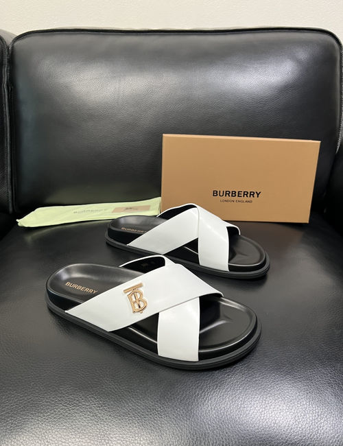 Burberry Stitching Slippers Imported Leather Original Sole