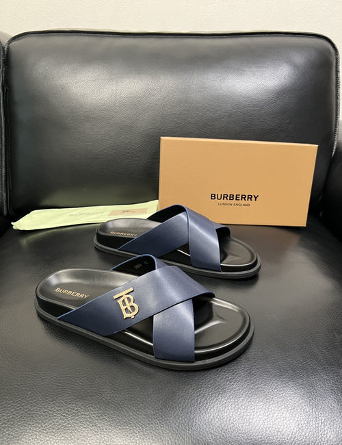 Burberry Stitching Slippers Imported Leather Original Sole