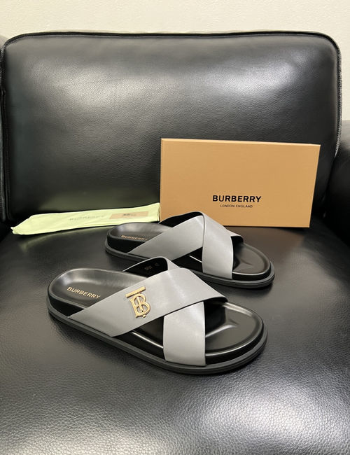 Burberry Stitching Slippers Imported Leather Original Sole