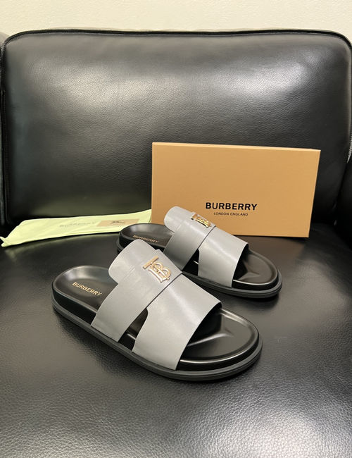 Burberry Stitching Slippers Imported Leather Original Sole