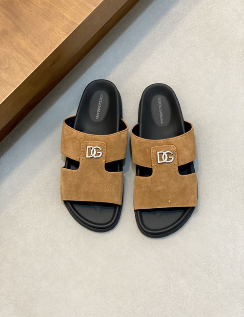 Dolce & Gabbana DG Logo Slides Premium Leather Material