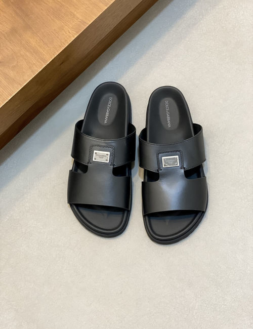 Dolce & Gabbana DG Logo Slides Premium Leather Material