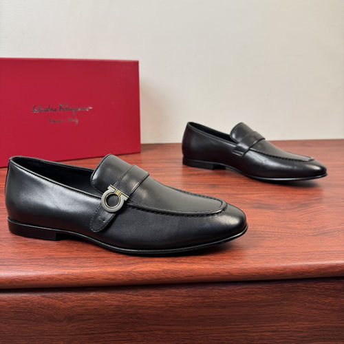 Ferragamo Gancini Loafers Black Cow Leather