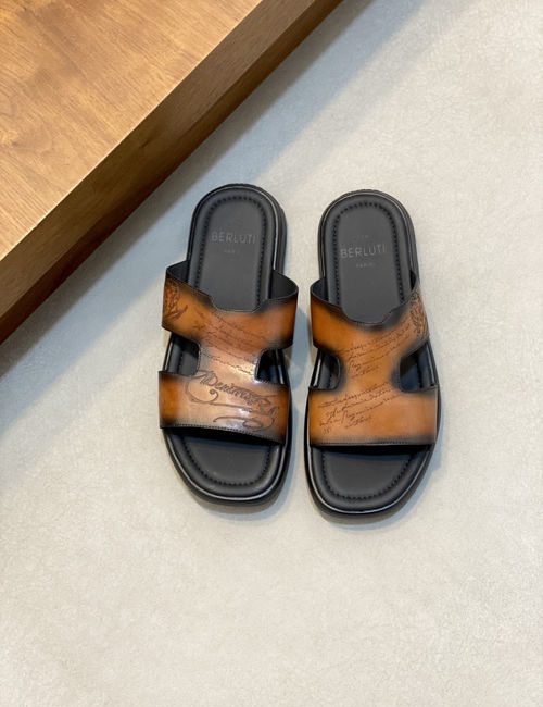 Berluti Hand-painted Slippers Full Grain Leather Lining