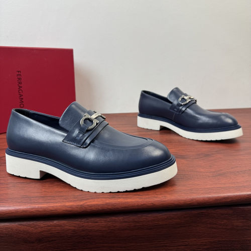 Ferragamo Classic Loafers Blue Leather