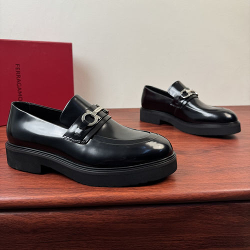Ferragamo Gancini Buckle Leather Loafer Shoes