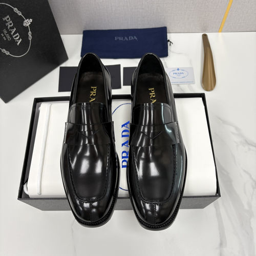 Prada Saffiano Series Leather Loafers With Logo