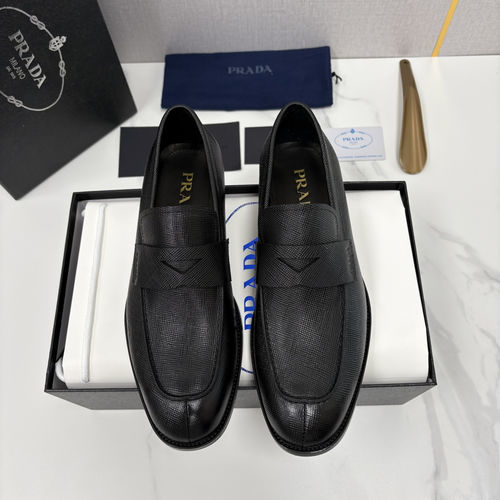 Prada Saffiano Series Leather Loafers With Logo