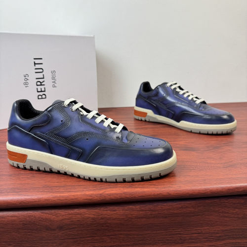 Berluti Playoff Patina Leather Sneakers Blue