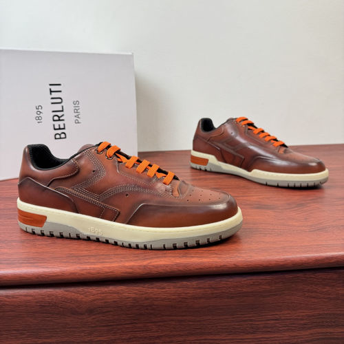 Berluti Playoff Patina Leather Sneakers Red Brown