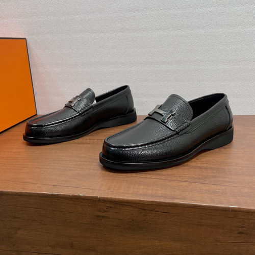 Hermes Grained Leather Loafers With H Diamant Detail