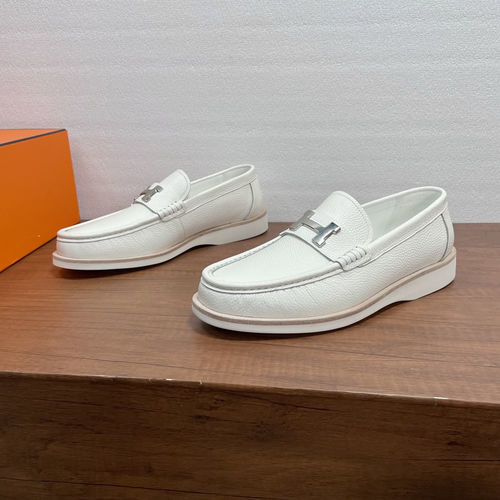 Hermes Grained Leather Loafers With H Diamant Detail