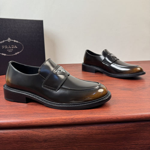 Prada Black Brown Leather Penny Loafers