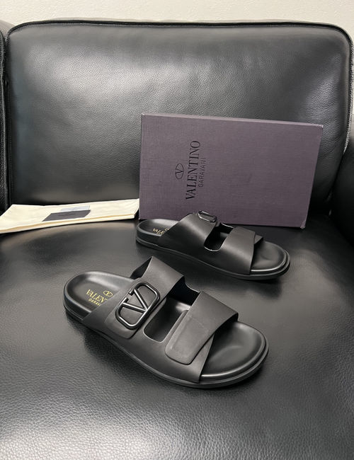 Valentino Color-block Stitched Leather Slippers