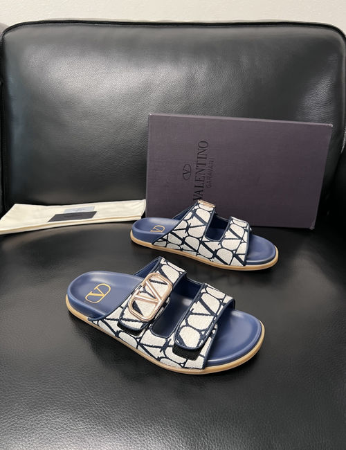 Valentino Color-block Stitched Leather Slippers