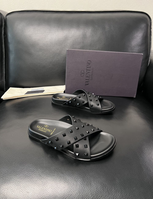 Valentino Color-block Stitched Leather Slippers
