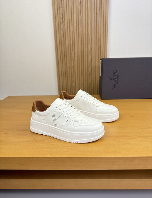 Valentino Nappa Leather Sneakers With Hand-perforated Logo