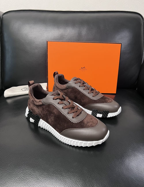 Hermes Bouncing Sneakers Premium Leather Patchwork Design Soft Sole