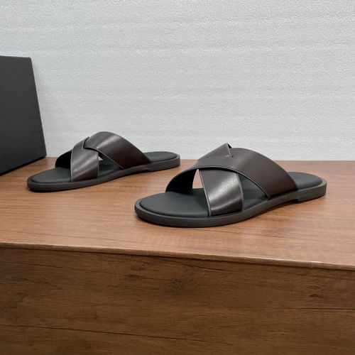 Zegna Calfskin Cross Strap Slides With Leather Insole