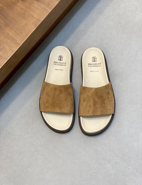 Brunello Cucinelli BC Suede Slides With Adjustable Metal Buckles