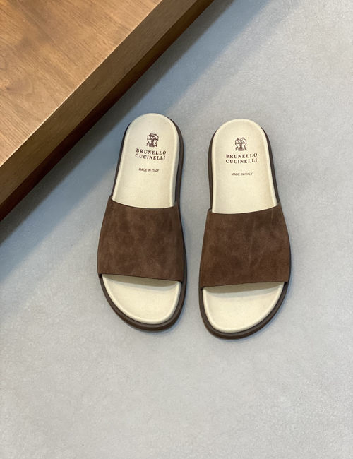 Brunello Cucinelli BC Suede Slides With Adjustable Metal Buckles