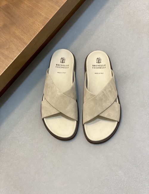 Brunello Cucinelli BC Suede Slides With Adjustable Metal Buckles