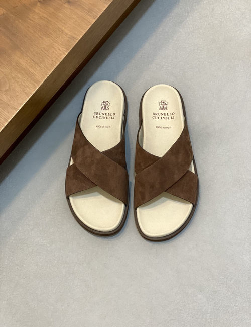 Brunello Cucinelli BC Suede Slides With Adjustable Metal Buckles