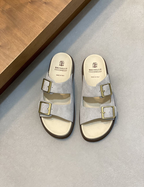 Brunello Cucinelli BC Suede Slides With Adjustable Metal Buckles