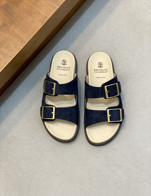 Brunello Cucinelli BC Suede Slides With Adjustable Metal Buckles