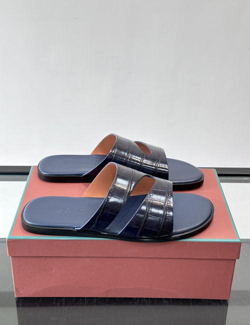 Loro Piana LP Croc-embossed Patent Leather Slides