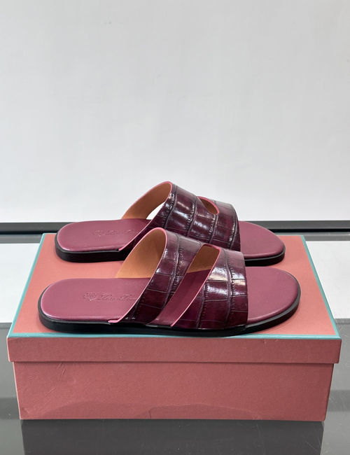 Loro Piana LP Croc-embossed Patent Leather Slides