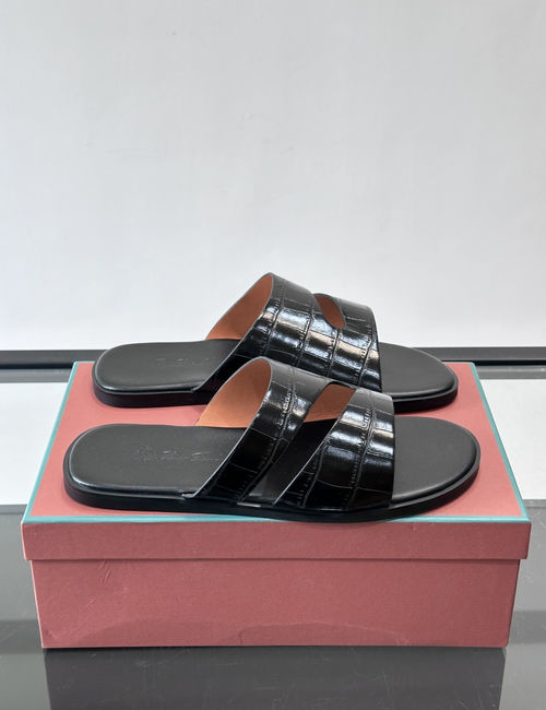 Loro Piana LP Croc-embossed Patent Leather Slides