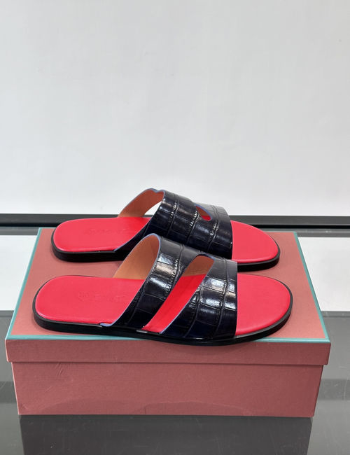 Loro Piana LP Croc-embossed Patent Leather Slides