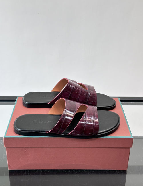 Loro Piana LP Croc-embossed Patent Leather Slides