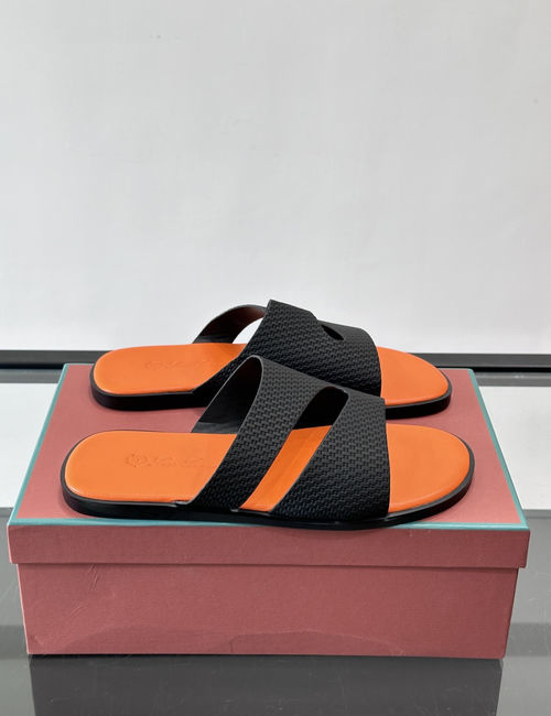 Loro Piana LP Woven Upper Slides With Contrast Sole