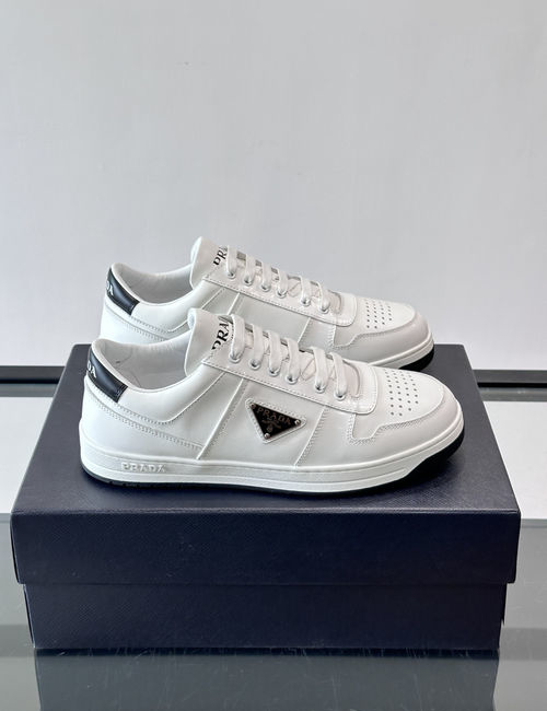 Prada Color-blocked Leather Sneakers With Logo