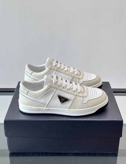 Prada Color-blocked Leather Sneakers With Logo