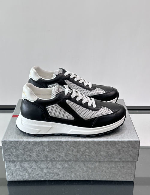 Prada Color Block Leather Mesh Sneakers
