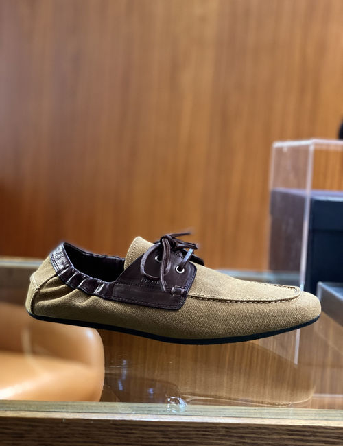 Prada Shuffle Distressed Canvas Leather Boat Shoes