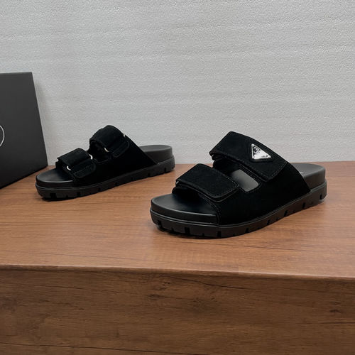 Prada Leather Slides With Adjustable Velcro