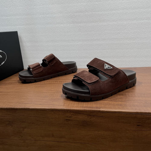 Prada Leather Slides With Adjustable Velcro Straps
