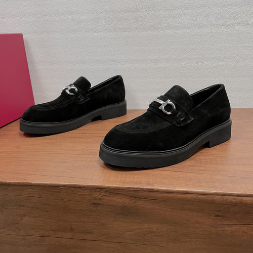 Ferragamo Gancini Buckle Suede Moccasin Shoes