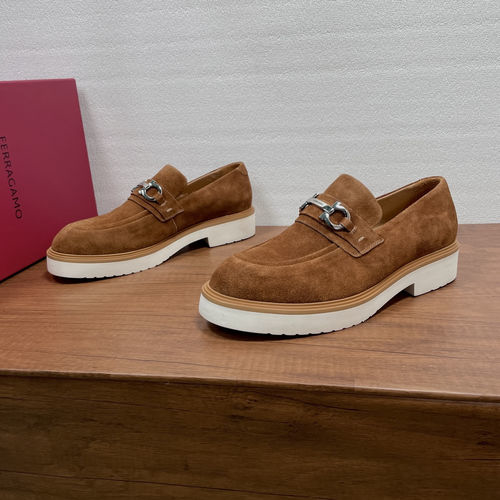 Ferragamo Gancini Buckle Suede Moccasin Shoes