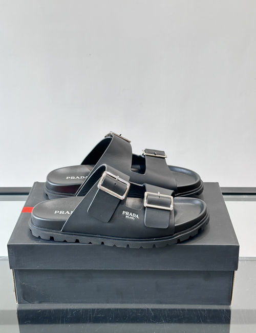 Prada Double-buckle Leather Sandals With Metal Accents